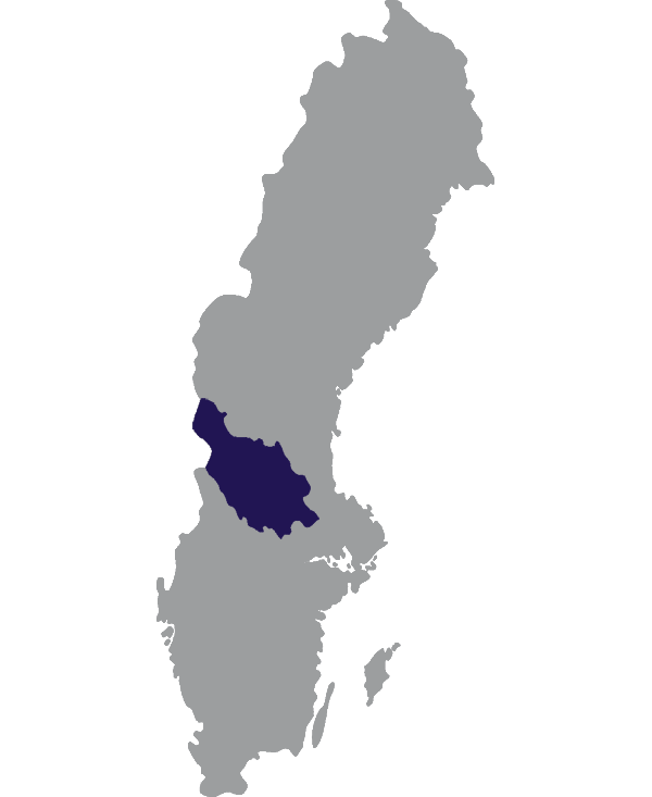 Landkaart Zweden grijs met provincie Dalarna donkerblauw op transparante achtergrond - 600 * 733 pixels